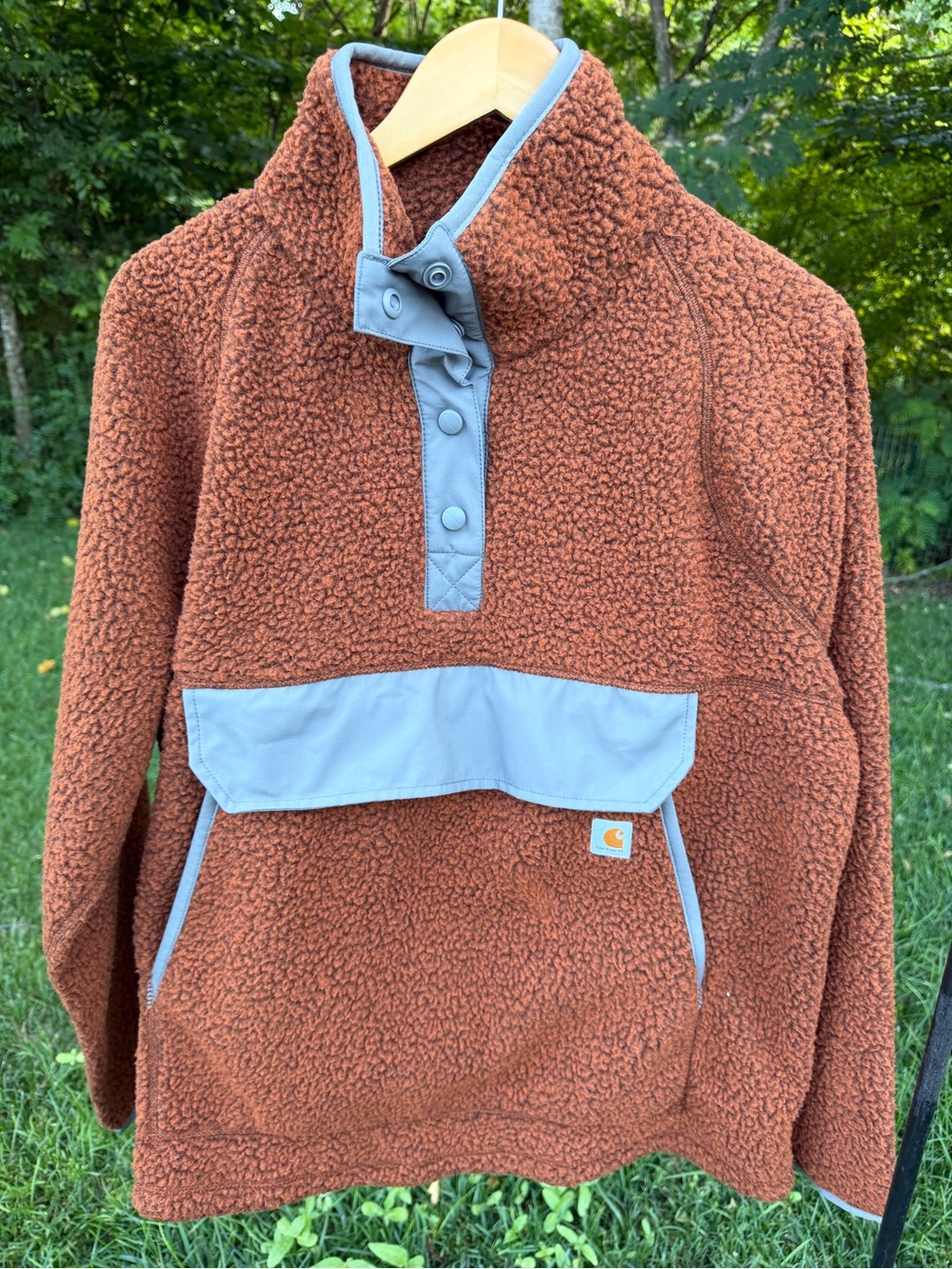 Carhartt Women’s Brown Fleece Pullover Snap Neck Sherpa Sweater Size XL NWT